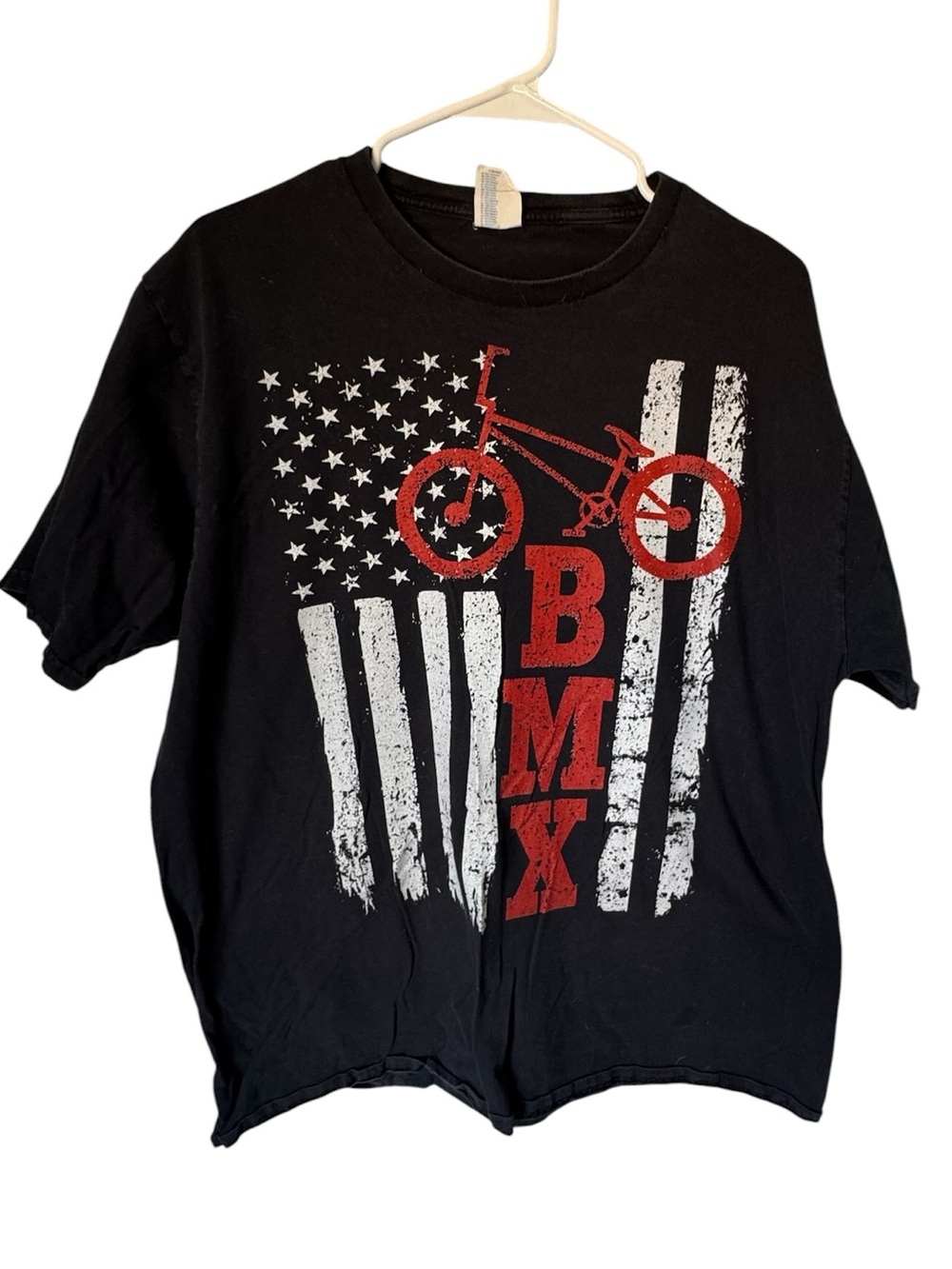 Distressed Black BMX Racing US Flag Graphic Tee Men’s XL